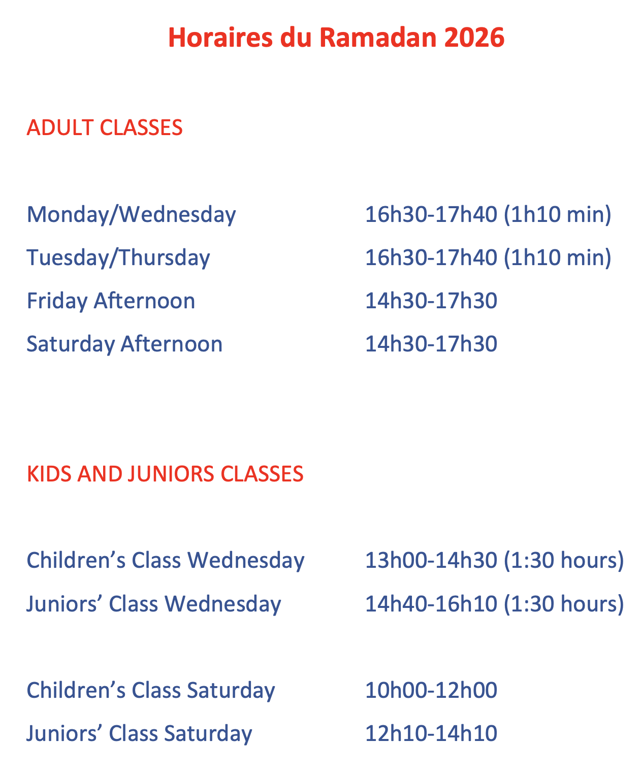 Ralmadan Spring hours 2026